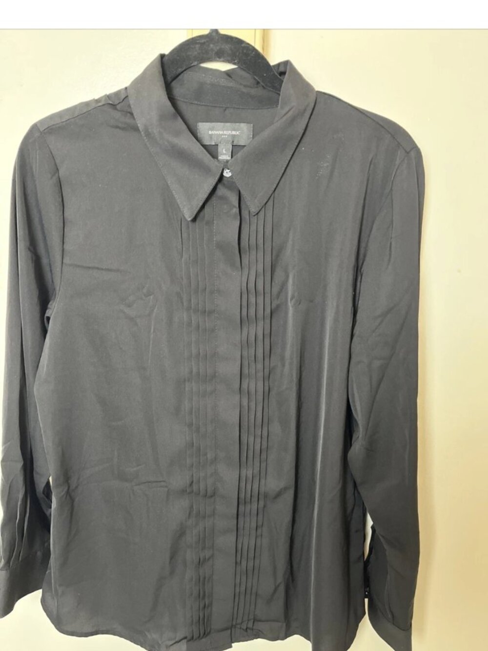 Banana Republic Black Tuxedo Pleated Button Front Blouse Large